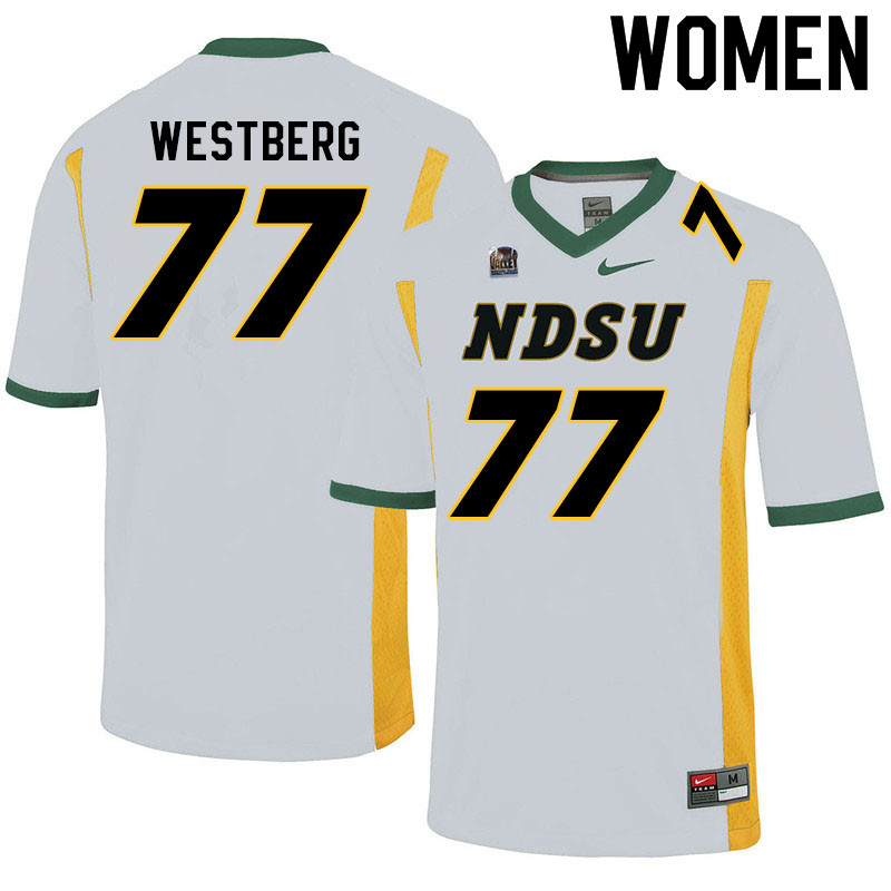 Women #77 Brandon Westberg North Dakota State Bison College Football Jerseys Sale-White - Click Image to Close